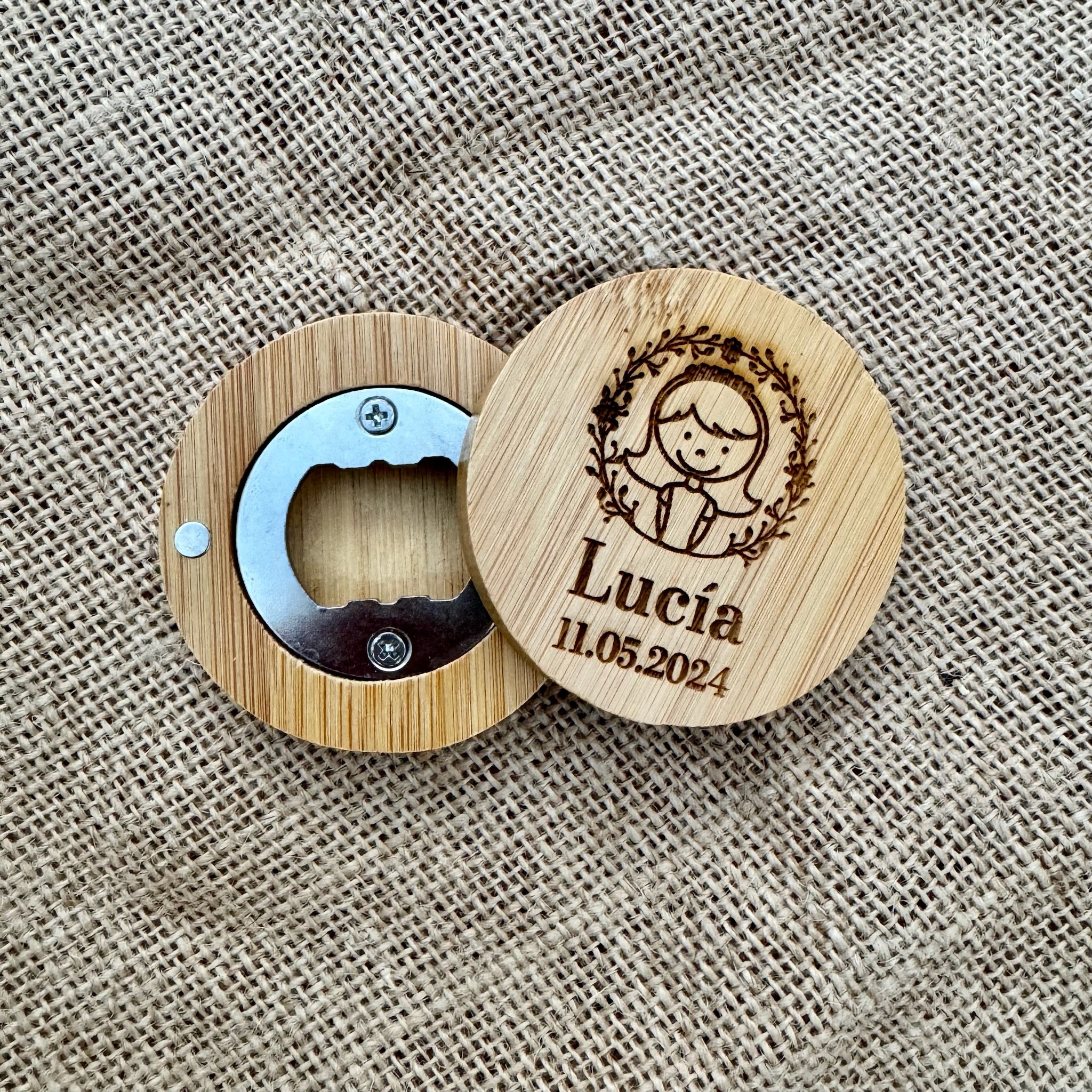 Abridor con imán de madera personalizado