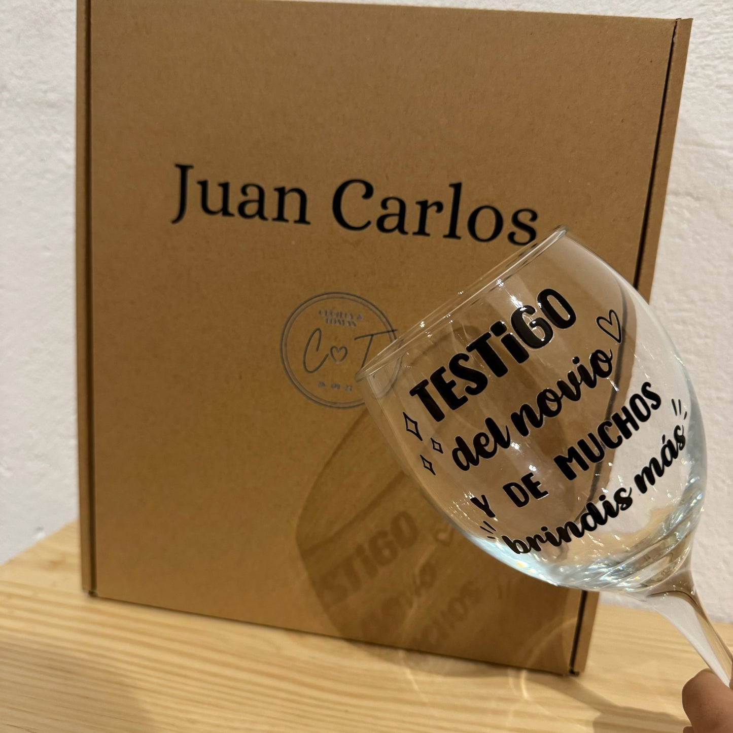 Copa de Combinado "Testigo del Novio o Novia" con Caja Personalizable